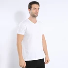 Men's wholesale short sleeve v neck white shirt men's blank t-shirt 100% cotton plain Custom white tshirt for men
