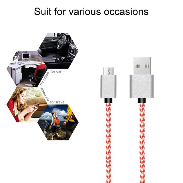 1m nylon braided mobile phone charger micro USB cable for Android - ANKUX.COM