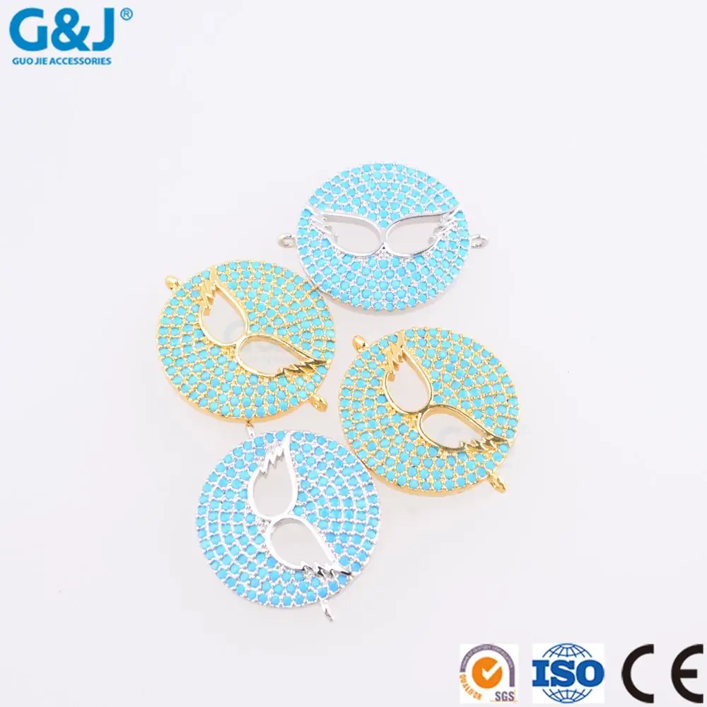 guojie brand wholesale well-designed micro pave CZ round wings of an angel jewelry charm pendant for DIY jewelry