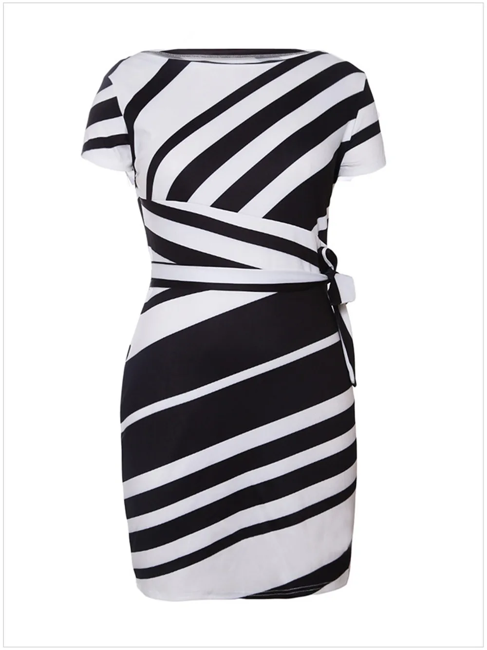 Office Slim dress women 2018 Spring Pencil Black&White Stripe Knot Sheath Party Dress Vestidos Robes Casual Working Dresses (10)