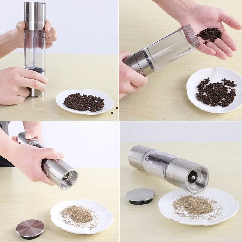 Salt and Pepper Mill Grinder 2 in 1 Combo Stainless Steel Mill Grinder with Adjustable Coarseness for Professional Chef