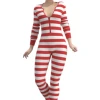 OEM Printed Private Label Women Striped Onesie Pajamas Sleep Jumpsuit