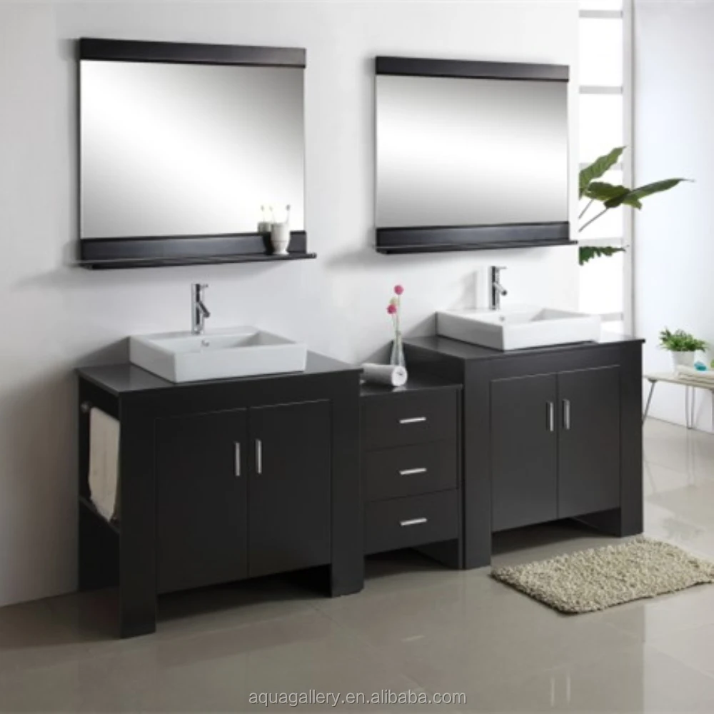 Free Standing Solid Wooden Double Sink Bathroom Vanity Twin