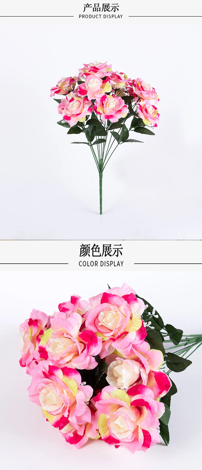 wholesale new artificial hot pink rose flower bridal bouquet for