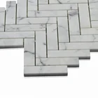 Special shape interior Mosaic Calacatta White Polished Marble Hurringbone Design Marble Mosaic Tiles