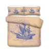 Digital printing 3d sailing series boat shark blue ocean duvet cover 3pcs bedding sets