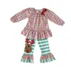 Hot sale 2 pcs reindeer applique tops &bottoms kids clothes wholesale children girls Christmas boutique outfits
