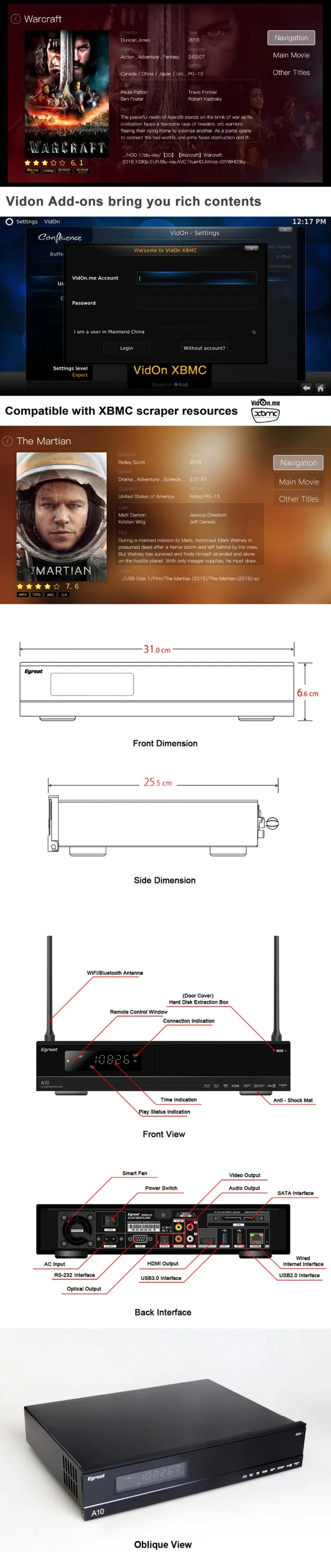 Egreat A10 VP9 H.265/HEVC 4 K D&eacute;codage Mat&eacute;riel jusqu'&agrave; 200 MBPS D&eacute;codage Flux - ANKUX.COM