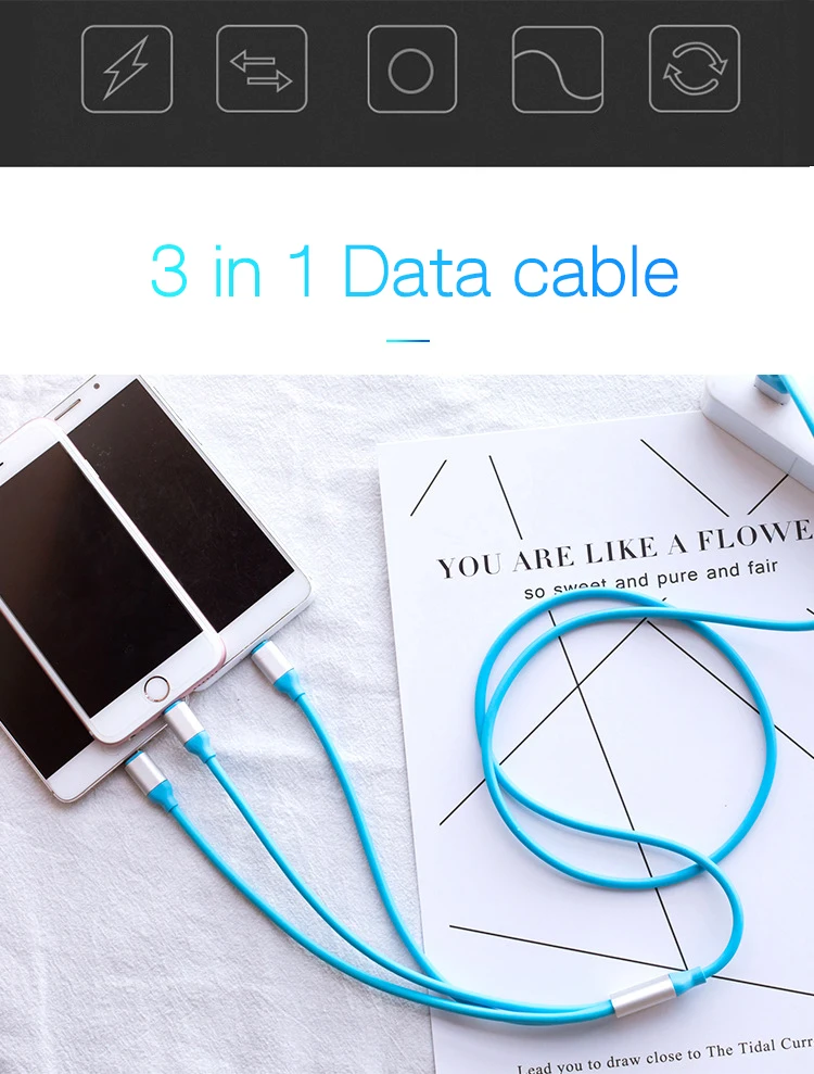 Multi Conversion Fast Charge 3 in 1 Usb Charging Cable Micro Usb Cable 100cm V8 Android phone for iPhone - ANKUX.COM