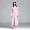 Fashion Women Muslim Jilbab Abaya Pleated Design Kebaya Modest Long Sleeve Islamic Exquisite Pink Maxi Dresses