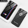 2019 Luxury Brand Car Logo Custom Tempered Glass Cell Phone Case For iphone Xs max xr 6s 7 8 Plus Hard Back Cover