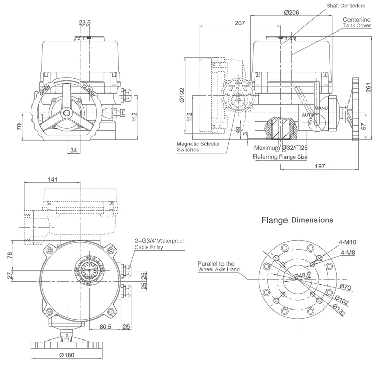 Outline Size Dimension for Actuator