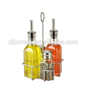 4pieces clear glass oil vinegar bottle&salt pepper shaker and