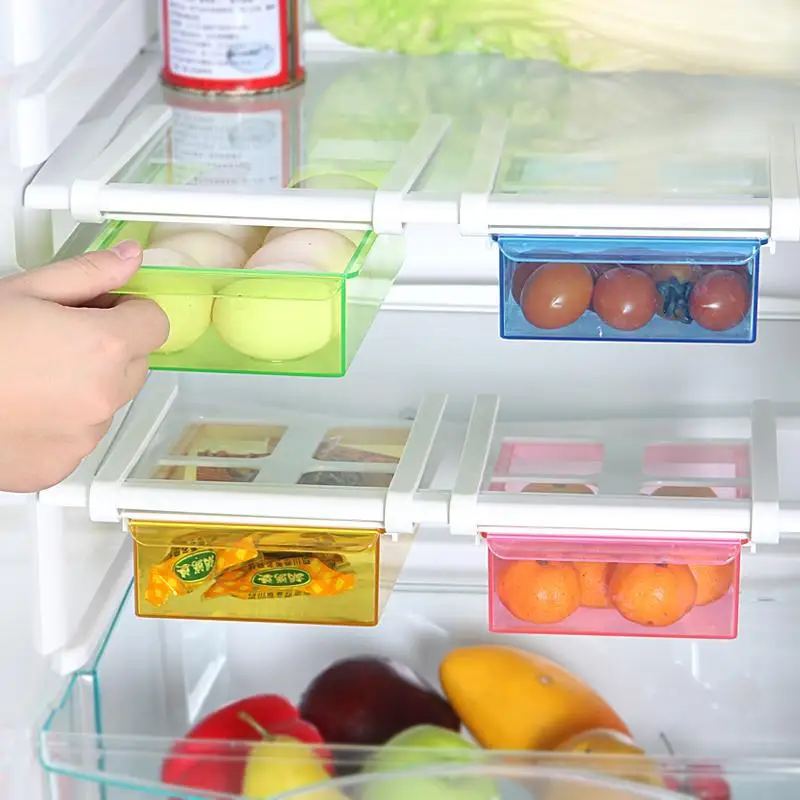 4 Color Slide Kitchen Fridge Freezer, Space Saver Organizer,Food storage shelf