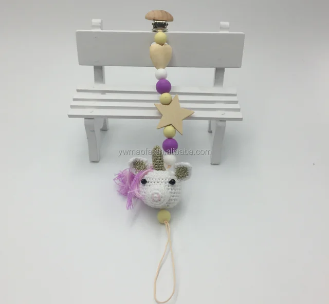 unicorn pendant pacifier clip holder silicone beads teething