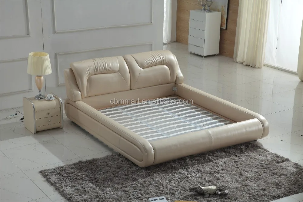 King size soft genuine leather bed 0414-801