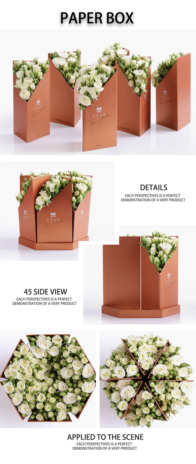 detachable unique design rose packaging flower gift box