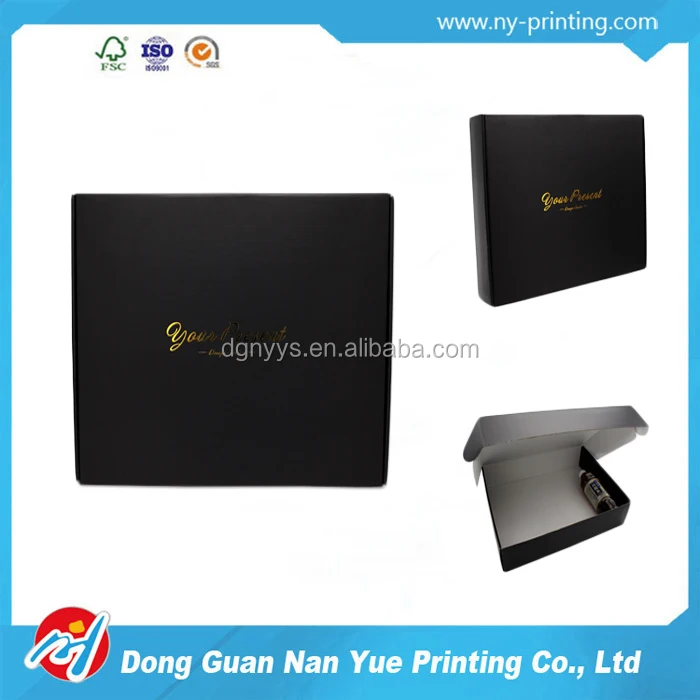 flat pack black gold stamp logo printed corrugated shipping box