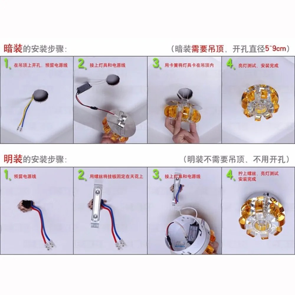 Exquisite 3W LED Modern Crystal Ceiling Light Fixture Lamp Lighting