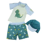 Baby Toddler Boys Two Pieces Swimsuit Set Boys Dinosaur Bathing Suit Rash Guards with Hat UPF 50+