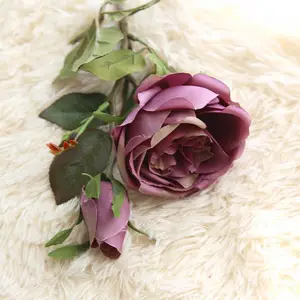 hot sale oem romantic 1flower and 1 bud silk rose