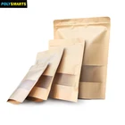 Custom Different Stand Up Kraft Paper Pouch Plastic Doypack Bags with Clear Window for Tea Coffee Dried Food Packaging