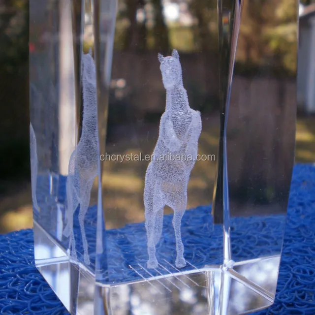 horse crystal cube block paperweight equestrian 3d laser glass