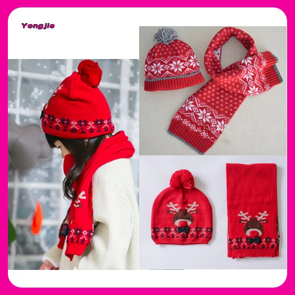 Jacquard Christmas Knitting Kids Winter Hat Scarf Sets,Custom Kids Christmas ...