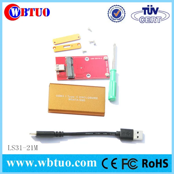 WBTUO wholesale alibaba Gold 10Gbps USB 3.1 Type C external mSATA hard disk case