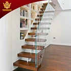 Indoor Steel Staircase Safety Rails Stairs Interior Glass Wood Stairs