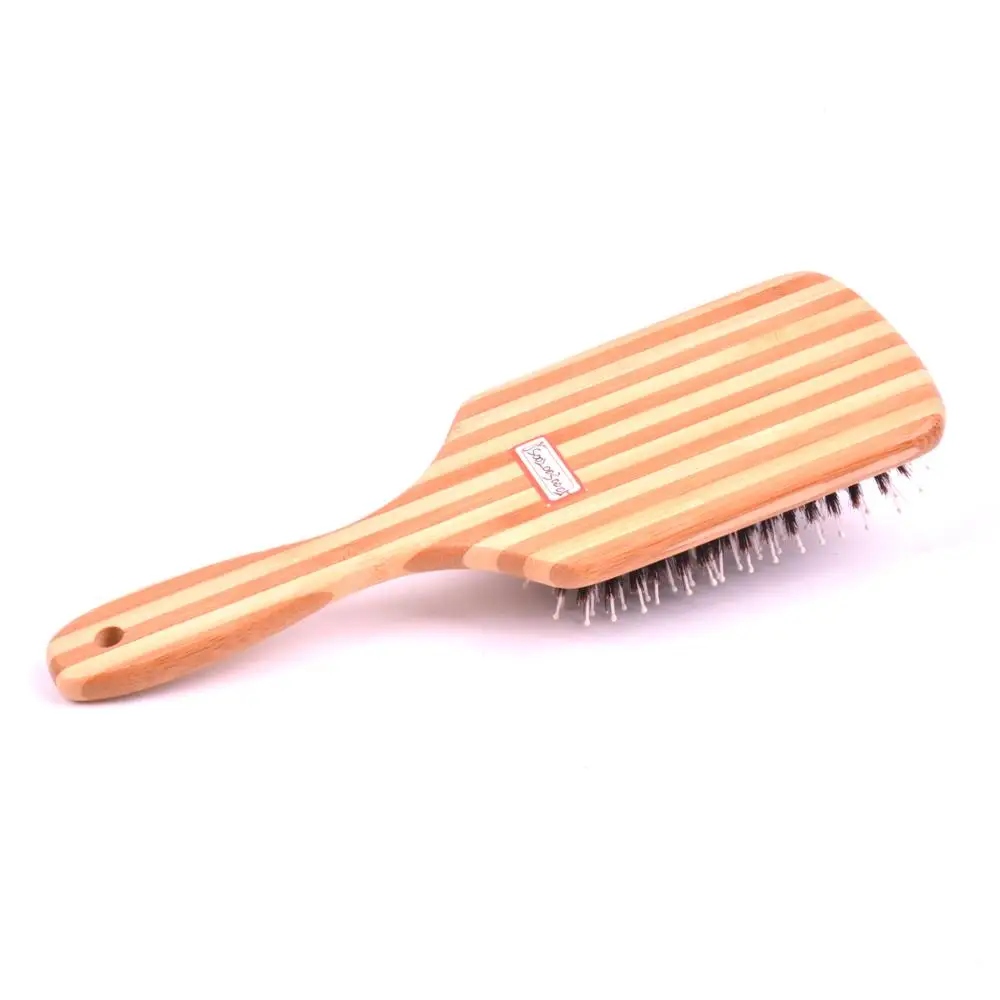 Natural Bamboo Boar Bristle Detangling Scalp Massage Wood Paddle Hair