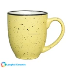 16oz black speckled yellow exterior white interior ceramic bistro mug