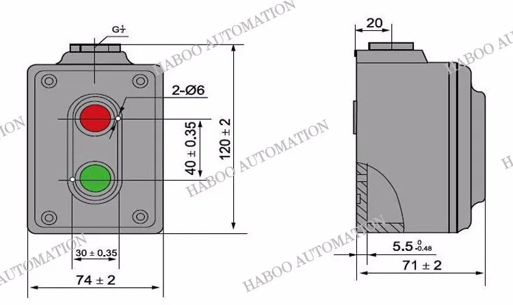 380v 5a rectangle 2-buttons la4-2h type start stop button