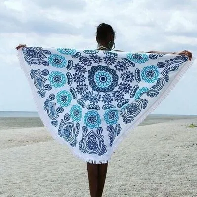Round custom printing Beach Towel With Tassel White & Black Cotton Circle Beach Towels