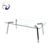 simple design top glass coffee table chrome legs for living room use