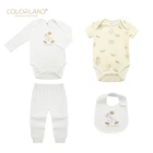 COLORLAND newborns 4 pcs baby clothing set with baby romper,bodysuit,pant,bibs