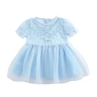 Cute Fashion Puff Sleeve Girl Baby O-Neck Summer Dress Lace Baby Birthday Dress
