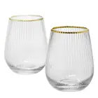 Handmade Vertical Stemless Wine Glass Clear Water Glass With Gold Rim