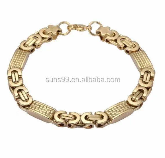 8mm Mens Chain Boys Bracelet Gold Tone Flat Byzantine Link Stainless Steel Bracelet, Gold Byzantine Bracelet.jpg