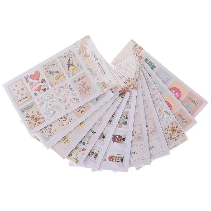 10Pcs/lot DIY Scrapbook Note Paper Retro Tower Flower Stamps Stickers Decoration Sticker Vintage Album Postage Stamp Stickers