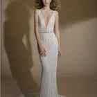 Sexy Lace Beading Mermaid Wedding Dress Backless V Neck Bridal Gown 2019 Vestido de novia
