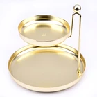 custom large 2 tiers baking room hotel service metal round food tray with handle