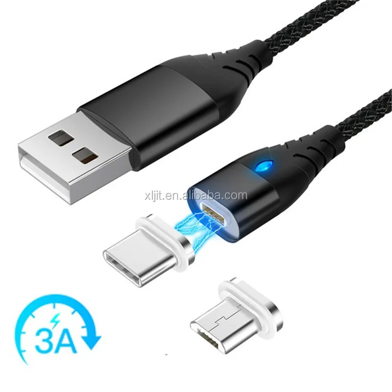 LED QC 3.0 5V 3A Magnetic Micro USB Type C Cable For iPhone 1M Fast Data Sync Charging Phone Magnet Cable Charger - ANKUX.COM