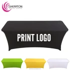 cheap black stretch lycra fitted 8ft trestle spandex table cover printed logo / trade show rectangular tablecloth