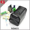 Large Genuine Black Leather Travel Kit Shaving Mens Cosmetic Toiletry Bag
