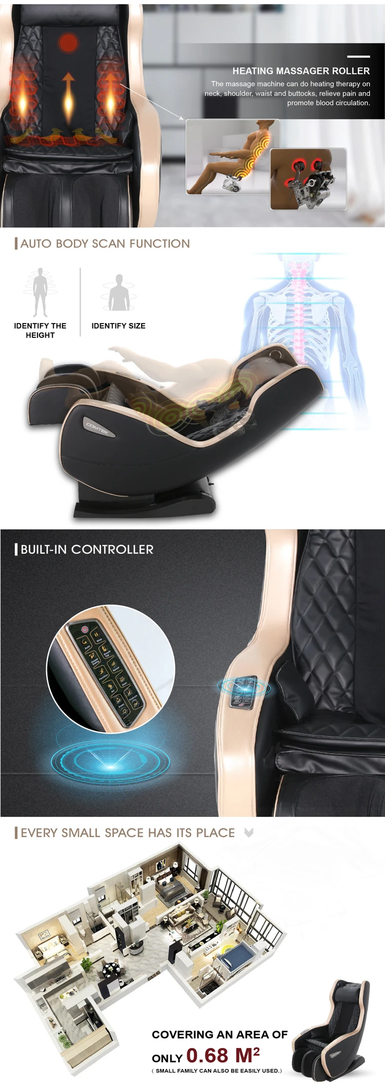 Comtek RK1900B L-shape as seen on tv impulse chiropractic cushion airport capsule massage chair