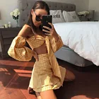 2019 Summer Chiffon plaid two piece set women clothing Long sleeve and sexy casual dress