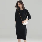 Casual Women Knittesd women's dress loose with cap and medium-length Pullover knitted dress