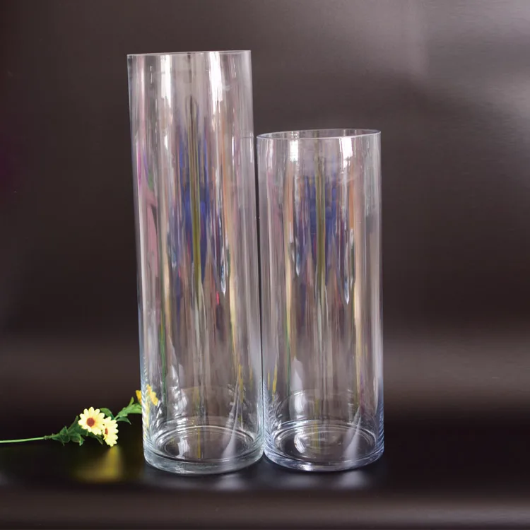 Wholesale Tall Cylinder Glass Vase Round Shape Glass Flower Vase