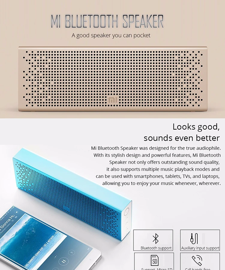Global Version Xiaomi Square Bluetooth Speaker Wireless Portable MP5 / MP3 Player / Handsfree for Mobile Phone for Call - ANKUX.COM